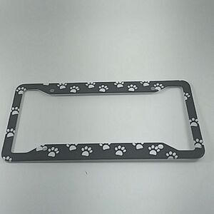 License Plates Holder Frame Paw Prints Stainless Steel Automobile Black White 1